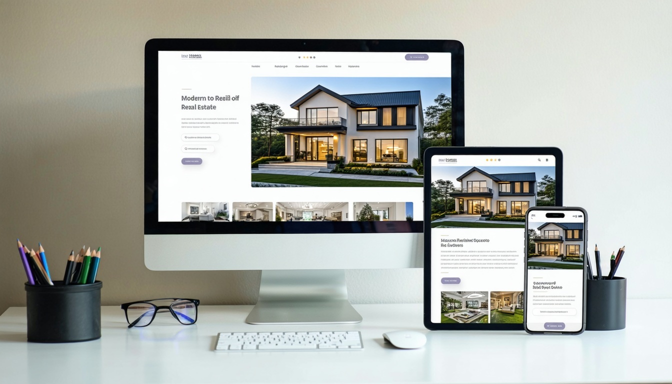 Modern real estate website design on desktop and mobile devices